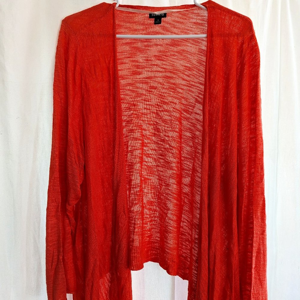 Torrid, size 3, coral open front cardigan